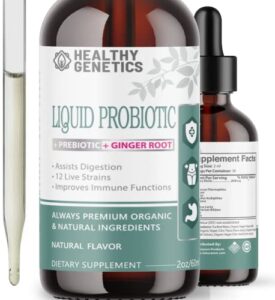 liquid probiotics for women men & kids | prebiotic +ginger + probiotics for digestive health | acidophilus probiotic | dairy free | vegan | non-gmo | gluten free | 30 servings