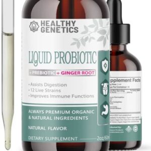 Liquid Probiotics for Women Men & Kids | Prebiotic +Ginger + Probiotics for Digestive Health | Acidophilus Probiotic | Dairy Free | Vegan | Non-GMO | Gluten Free | 30 Servings