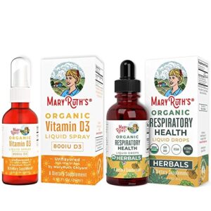 vitamin d3 liquid spray & respiratory health liquid drops bundle by maryruth’s | plant-based from lichen organic non-gmo | tonic herbal blend for respiratory health & immune support