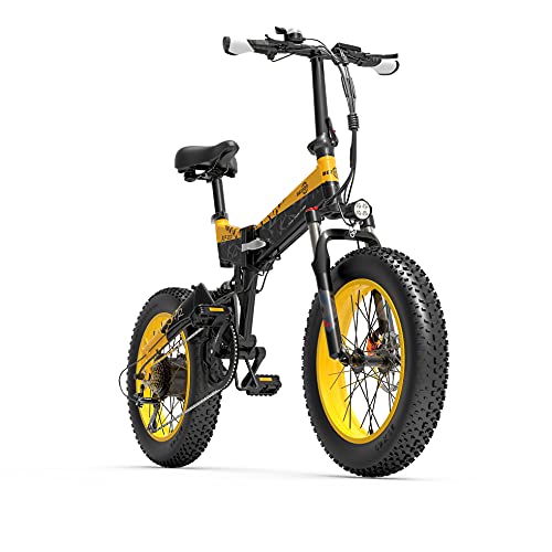 Bezior Electric Bike XF200 for Adults, Foldable 20" x 4.0 Fat Tire Electric Bicycle, 1000w Motor 48V 15Ah Removable Lithium Battery (Black & Yellow)