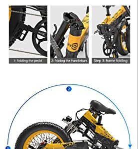 Bezior Electric Bike XF200 for Adults, Foldable 20" x 4.0 Fat Tire Electric Bicycle, 1000w Motor 48V 15Ah Removable Lithium Battery (Black & Yellow)