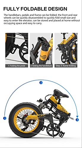 Bezior Electric Bike XF200 for Adults, Foldable 20" x 4.0 Fat Tire Electric Bicycle, 1000w Motor 48V 15Ah Removable Lithium Battery (Black & Yellow)