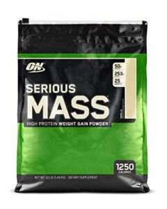 optimum nutrition serious mass gainer protein powder, vanilla, 12 pound,5443 grams