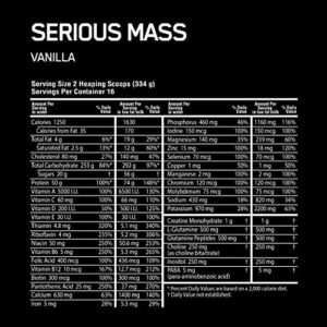 OPTIMUM NUTRITION Serious Mass Gainer Protein Powder, Vanilla, 12 Pound,5443 grams