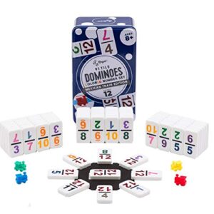 regal games – double 12 dominoes – colored numbers set – mexican train game set with hub, 91 numbered domino tiles, 4 trains, and collector’s tin – ideal for 2-4 players ages 8 for kids and adults