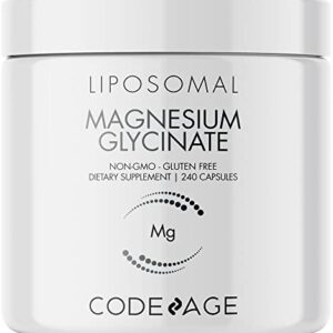 Codeage Liposomal Magnesium Glycinate Supplement, 2-Month Supply, Bisglycinate Magnesium Chelate, Chelated Magnesium Mineral Pills, BioPerine Black Pepper Vitamins Capsules, Non-GMO Vegan, 240 ct