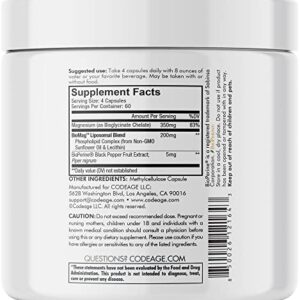 Codeage Liposomal Magnesium Glycinate Supplement, 2-Month Supply, Bisglycinate Magnesium Chelate, Chelated Magnesium Mineral Pills, BioPerine Black Pepper Vitamins Capsules, Non-GMO Vegan, 240 ct