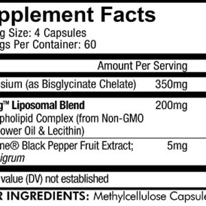 Codeage Liposomal Magnesium Glycinate Supplement, 2-Month Supply, Bisglycinate Magnesium Chelate, Chelated Magnesium Mineral Pills, BioPerine Black Pepper Vitamins Capsules, Non-GMO Vegan, 240 ct