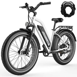 himiway cruiser step-thru electric bike for adults, 60miles range 48v 17.5ah battery 750w motor 26″ x 4″ fat tire electric bike, 25mph e bike adults 350lbs payload, shimano 7 speed, ul certified
