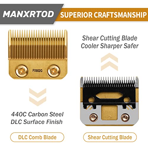 FX802G Replacement Blades Compatible with BaBylissPRO FX870/FXF880/FX810/FX825/FX673N Clippers, DLC Replacement Taper Blades for BaByliss Clipper Blades, Gold