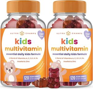 kids multivitamin gummies | multivitamin for kids | sugar free kids vitamins | vegan & non-gmo | gluten free | strawberry, passionfruit, peach & cherry | 120 gummy vitamins for kids (2 pack)