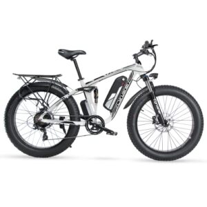 cyrusher xf800 moutain ebike 750w bafang motor 48v 13ah integrated battery 4.0″ all terrain fat tire electric bike for adults shimano 7-speed front fork+rear spring suspension (xf800,white)