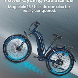 MAGICYCLE 750W Electric Bike for Adults 52V 15AH E Bike 26" Fat Tire Electric Bike 7 Speeds Cruiser Step-Thru Electric Mountain Bike - Midnight Blue