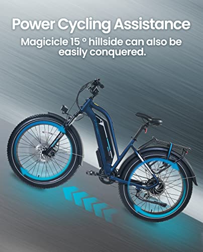 MAGICYCLE 750W Electric Bike for Adults 52V 15AH E Bike 26" Fat Tire Electric Bike 7 Speeds Cruiser Step-Thru Electric Mountain Bike - Midnight Blue