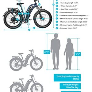 MAGICYCLE 750W Electric Bike for Adults 52V 15AH E Bike 26" Fat Tire Electric Bike 7 Speeds Cruiser Step-Thru Electric Mountain Bike - Midnight Blue