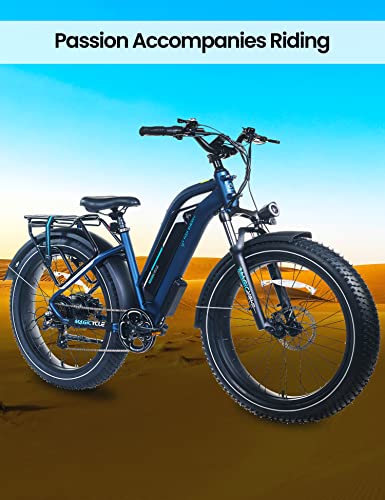 MAGICYCLE 750W Electric Bike for Adults 52V 15AH E Bike 26" Fat Tire Electric Bike 7 Speeds Cruiser Step-Thru Electric Mountain Bike - Midnight Blue