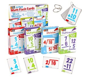 regal games – four-pack variety math flash cards – addition, subtraction, multiplication, division practice – classroom, homework, study supplement – includes 2 binder rings – 208 cards