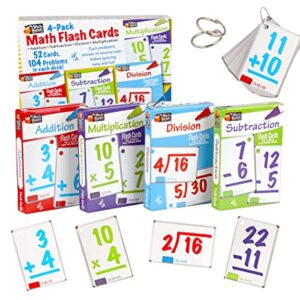 Regal Games - Four-Pack Variety Math Flash Cards - Addition, Subtraction, Multiplication, Division Practice - Classroom, Homework, Study Supplement - Includes 2 Binder Rings - 208 Cards