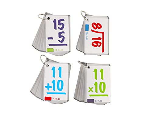 Regal Games - Four-Pack Variety Math Flash Cards - Addition, Subtraction, Multiplication, Division Practice - Classroom, Homework, Study Supplement - Includes 2 Binder Rings - 208 Cards