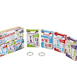 Regal Games - Four-Pack Variety Math Flash Cards - Addition, Subtraction, Multiplication, Division Practice - Classroom, Homework, Study Supplement - Includes 2 Binder Rings - 208 Cards