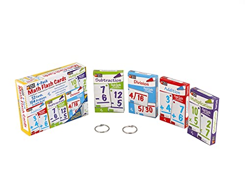 Regal Games - Four-Pack Variety Math Flash Cards - Addition, Subtraction, Multiplication, Division Practice - Classroom, Homework, Study Supplement - Includes 2 Binder Rings - 208 Cards