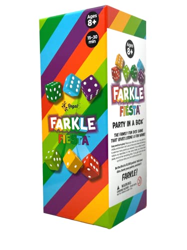 Regal Games - Farkle Fiesta - Fun Family-Friendly Dice Game - Includes 6 Multi-Colored Cups, 6 Sets of Colorful Dice, 20 Scorecards - Ultimate Party Game - Ages 8+