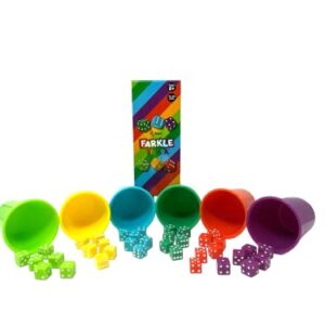 Regal Games - Farkle Fiesta - Fun Family-Friendly Dice Game - Includes 6 Multi-Colored Cups, 6 Sets of Colorful Dice, 20 Scorecards - Ultimate Party Game - Ages 8+