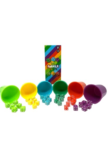 Regal Games - Farkle Fiesta - Fun Family-Friendly Dice Game - Includes 6 Multi-Colored Cups, 6 Sets of Colorful Dice, 20 Scorecards - Ultimate Party Game - Ages 8+