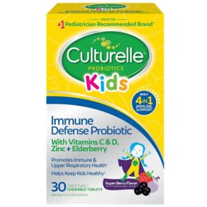 Culturelle Immune Defense Probiotic with Vitamin C, Vitamin D and Zinc + Elderberry, Non-GMO, 4-in-1 Immune Support for Kids Ages 3+*, Mixed Berry Chewables, 30 Count