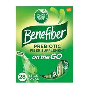 benefiber on the go prebiotic fiber supplement powder for digestive health, daily fiber powder, unflavored powder stick packs – 28 sticks (3.92 ounces)