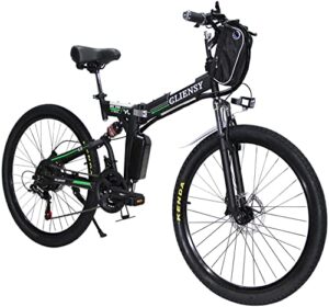 cliensy 26 inch electric bike, 550w folding ebike with removable 36v 12.5ah lithium battery for adults, 21 speed shifter (black)