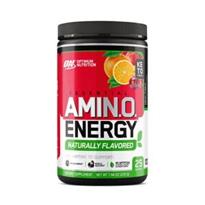 optimum nutrition amino energy naturally flavored powder, pre workout, bcaas, amino acids, keto friendly, green tea extract, energy powder – fruit punch, 25 servings, 7.94 ounce (pack of 1)