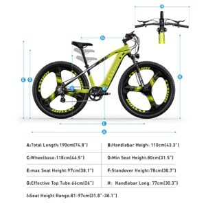 cysum CM520 29" Adult Electric Bike, Electric Mountain Bike, 500W Powerful Motor, Ebike Max Torque 55um, Men's E-MTB, 48V 14Ah Li-Battery, Ctiy Commuter Electric Bicycle, Max Range 80km (Black-Green)