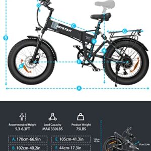 Folding Ebikes for Adults Full Suspension 1000W Motor 48V 14AH Removable Battery 20" x 4.0 Fat Tire E-Bikes Shimano 7-Speed 28MPH 50 Miles Folding Electric Bike bicicleta electrica para adultos