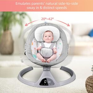 Baby Swings for Infants, 5 Speed Bluetooth Baby Bouncer, Built-in 12 Music & 3 Timer Settings, Touch Screen Chair for 5-20 lb, 0-9 Months