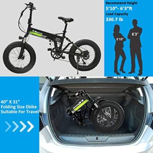 Foldable Electric Bike Fat Tire Mountain Ebike for Adult 20 inch 750W 48V 10AH Battery Power Long Range Electric Bicycle Pedal Assist Front Suspension Shimano 7 Speed Gears Fast Electric Moped 30MPH