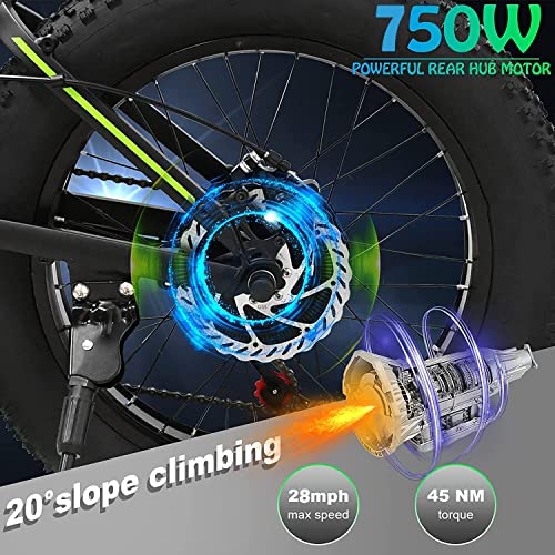 Foldable Electric Bike Fat Tire Mountain Ebike for Adult 20 inch 750W 48V 10AH Battery Power Long Range Electric Bicycle Pedal Assist Front Suspension Shimano 7 Speed Gears Fast Electric Moped 30MPH