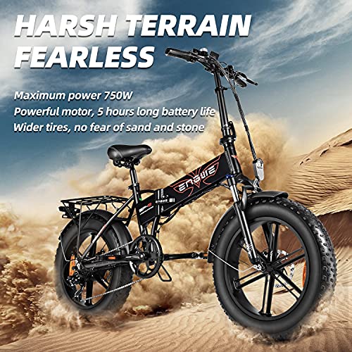 ENGWE 750W Folding Electric Bike for Adults 20" 4.0 Fat Tire Mountain Beach Snow Bicycles Aluminum Electric Scooter 7 Speed Gear E-Bike with Detachable Lithium Battery 48V12.8A Up to 28MPH (Gray)