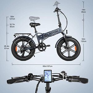 ENGWE 750W Folding Electric Bike for Adults 20" 4.0 Fat Tire Mountain Beach Snow Bicycles Aluminum Electric Scooter 7 Speed Gear E-Bike with Detachable Lithium Battery 48V12.8A Up to 28MPH (Gray)