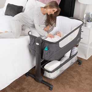 baby bassinet, bedside sleeper for baby, easy folding portable crib with storage basket for newborn, bedside bassinet, comfy mattress/travel bag included