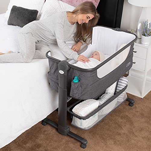 Baby Bassinet, Bedside Sleeper for Baby, Easy Folding Portable Crib with Storage Basket for Newborn, Bedside Bassinet, Comfy Mattress/Travel Bag Included