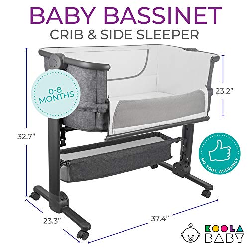 Baby Bassinet, Bedside Sleeper for Baby, Easy Folding Portable Crib with Storage Basket for Newborn, Bedside Bassinet, Comfy Mattress/Travel Bag Included