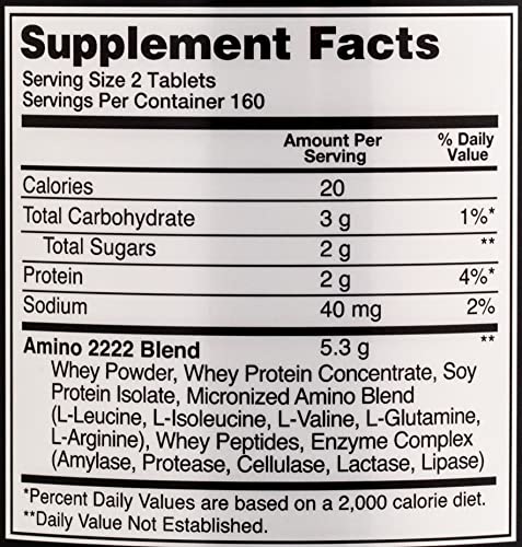 Optimum Nutrition Superior Amino 2222 Tablets, Complete Essential Amino Acids, EAAs, 320 Count