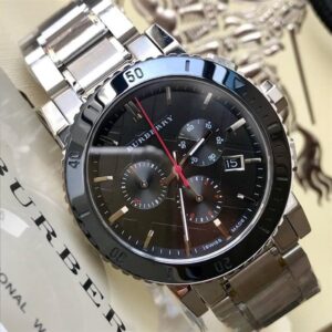 Burberry TOP Luxury Watch Chronograph Men The City Stainless Steel Black Ceramic Bezel Date Dial BU9380