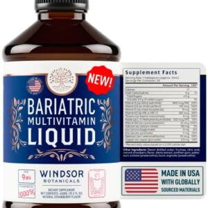 Bariatric Multivitamin with Iron Liquid Supplement - Post Gastric Bypass, Gastric Sleeve Vitamins - for Men and Women Post Sleeve Gastrectomy - Veggie, Non-GMO, Strawberry Flavor - 30 Day Supply