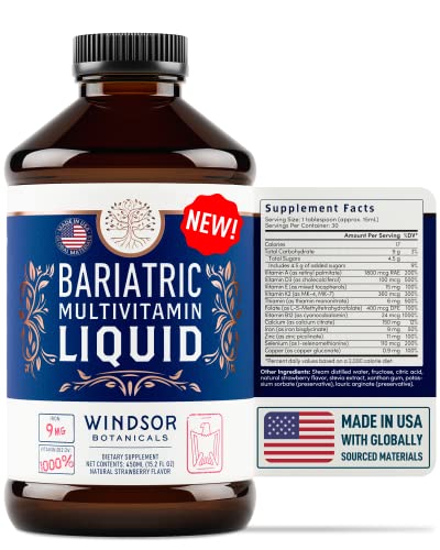 Bariatric Multivitamin with Iron Liquid Supplement - Post Gastric Bypass, Gastric Sleeve Vitamins - for Men and Women Post Sleeve Gastrectomy - Veggie, Non-GMO, Strawberry Flavor - 30 Day Supply