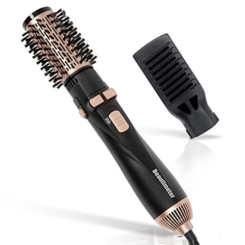 BEAUTIMETER 1200W Hot Air Spin Brush Kit, 3 in 1 Hair Dryer and Styler, Negative Ionic Hair Care, Black & Gold