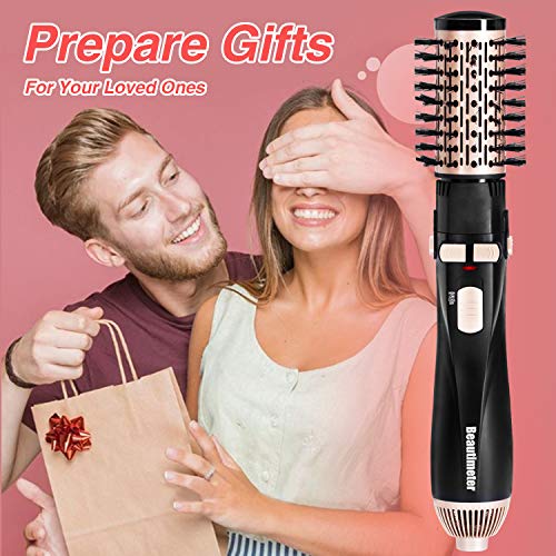 BEAUTIMETER 1200W Hot Air Spin Brush Kit, 3 in 1 Hair Dryer and Styler, Negative Ionic Hair Care, Black & Gold