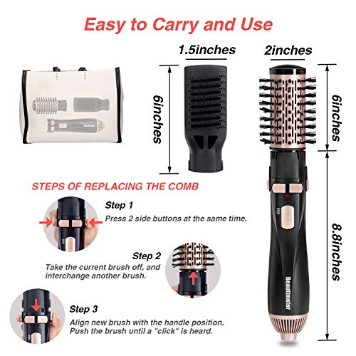 BEAUTIMETER 1200W Hot Air Spin Brush Kit, 3 in 1 Hair Dryer and Styler, Negative Ionic Hair Care, Black & Gold