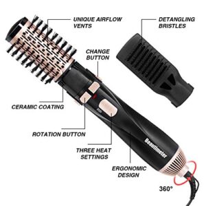 BEAUTIMETER 1200W Hot Air Spin Brush Kit, 3 in 1 Hair Dryer and Styler, Negative Ionic Hair Care, Black & Gold